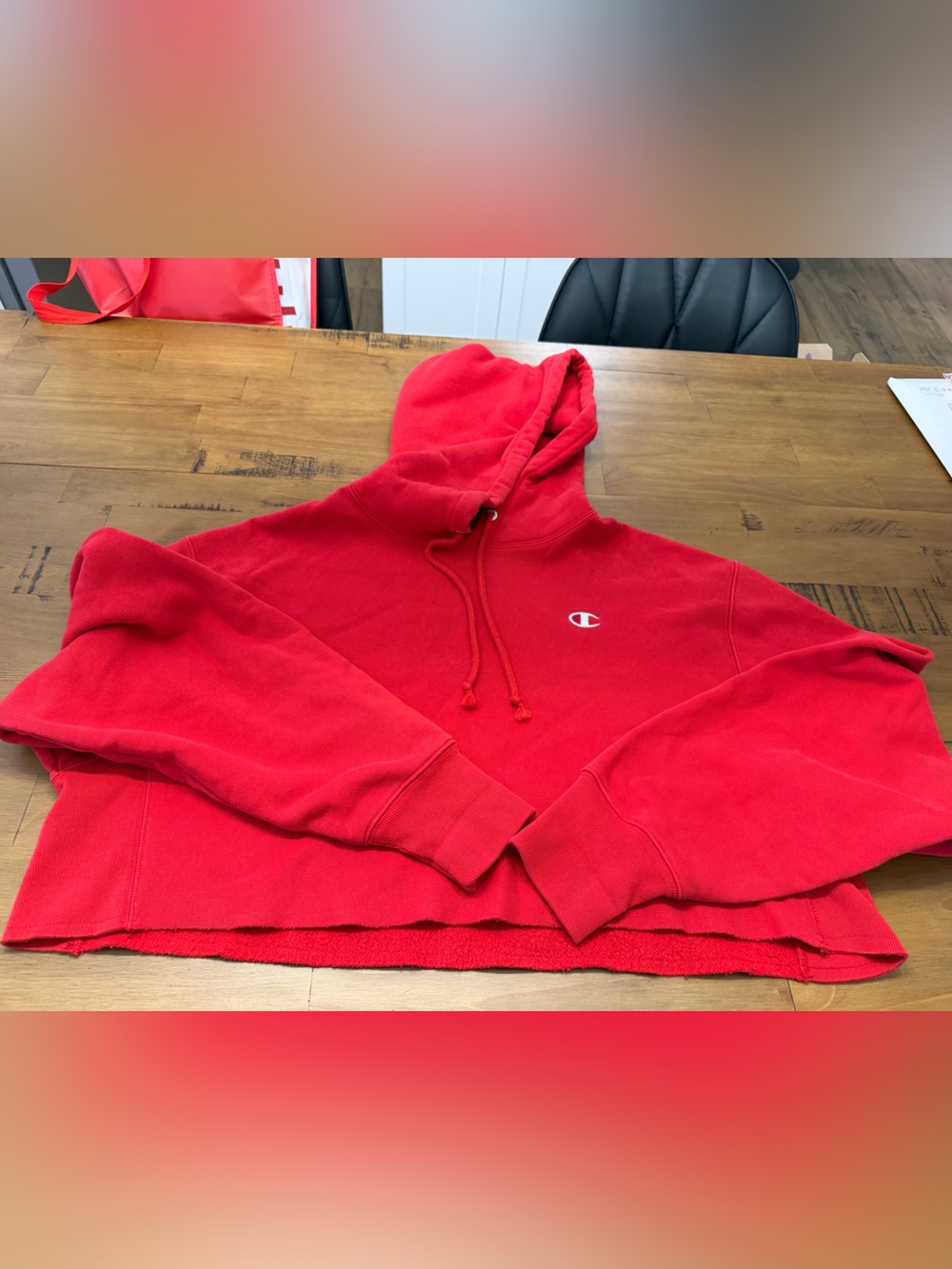 Champion Red Reverse Weave Cropped Hoodie